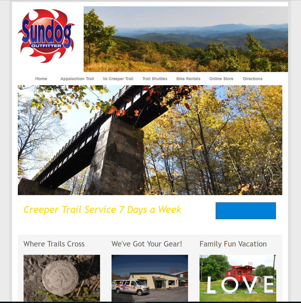 Screenshot of Sundog Outfitter website