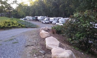 RV sites lined with natural boulders along the road