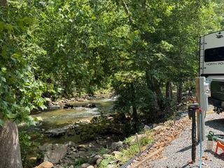Laurel Creek flowing past RV campsites at Laurel Creek RV Park