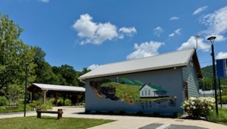 Mural of the valley on a Damascus building