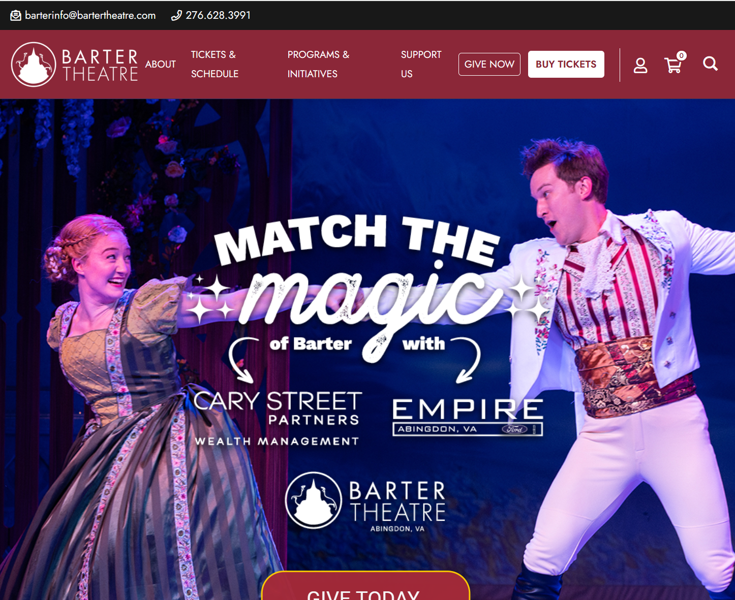 Screenshot of Barter Theatre Website