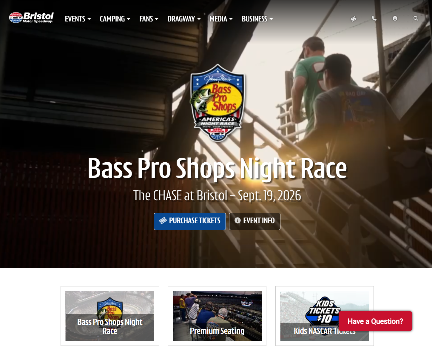 Screenshot of Bristol Motor Speedway Website