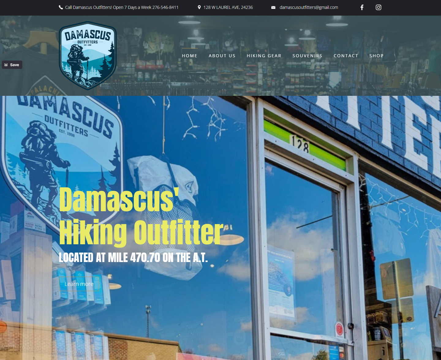Screenshot of Damascus Outfitters website