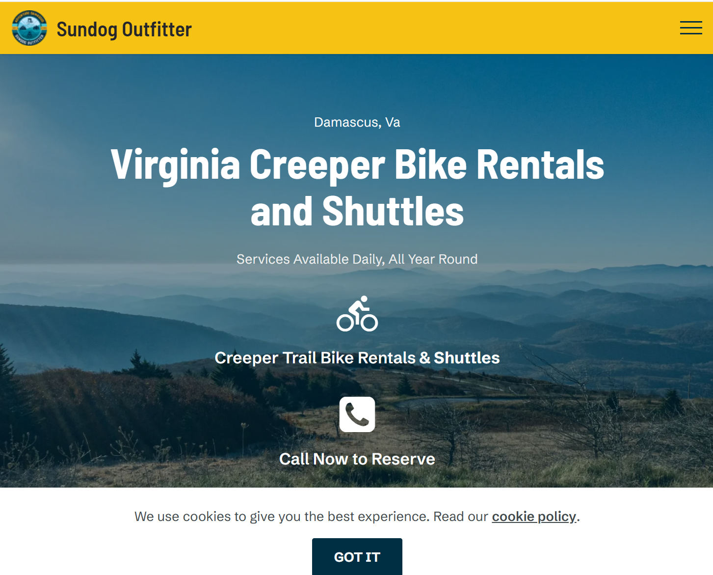 Screenshot of SunDog Outfitter Website
