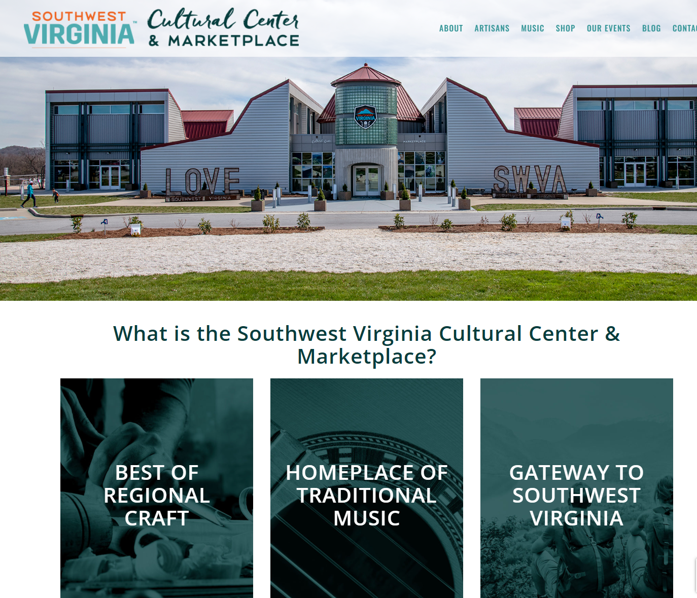 Screenshot of Southwest Virginia Cultural Center website