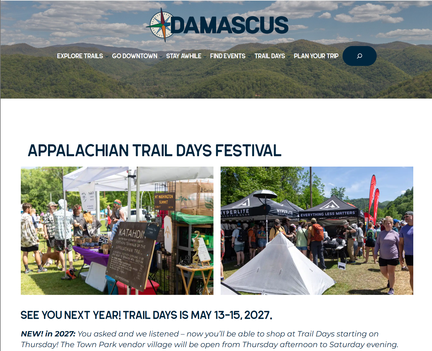 Screenshot of Appalachian Trail Days Website